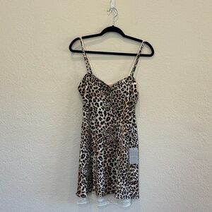 Lush Lace Lined Leopard Print Slip Mini Dress